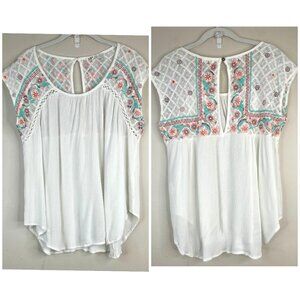 Vintage Y2K Jolt Boho Crochet Top Womens XLarge Embroidered Festival Sheer Tunic